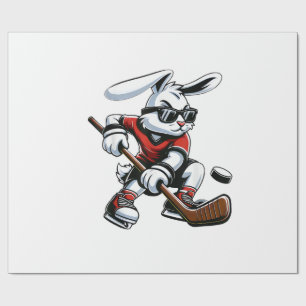 Kids Boys Happy Easter Bunny Playing Hockey Easter Wrapping Paper