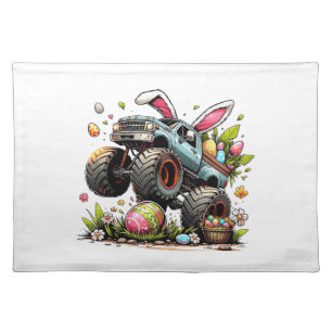 Kids Boys Happy Easter Day Bunny Monster Truck Egg Cloth Placemat