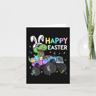 Kids Boys Happy Easter T-rex Bunny Monster Truck R Card