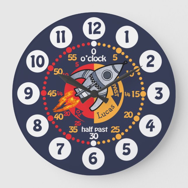 Kids boys learn to tell time space rocket clock (Front)