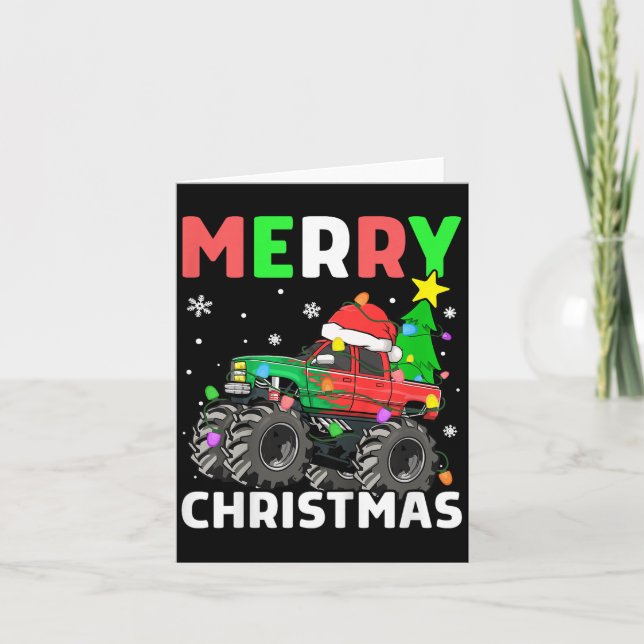 Kids Boys Merry Christmas Monster Truck Santa Hat  Card (Front)