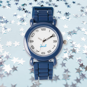 Kids Boys Modern Cool Blue Custom Name Monogram Watch