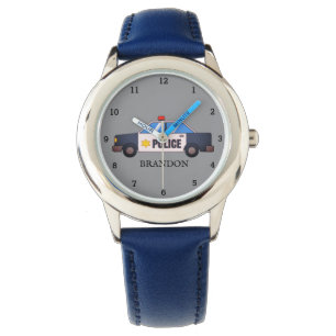 Kids Boys Police Car Vehicle Blue Name Watch