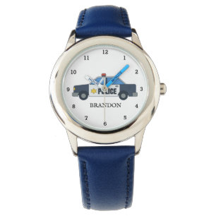 Kids Boys Police Car Vehicle Blue Name Watch