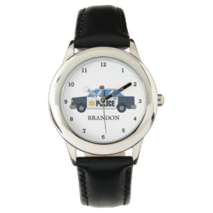 Kids Boys Police Car Vehicle Blue Name Watch