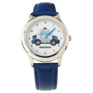 Kids Boys Police Car Vehicle Blue Name Watch