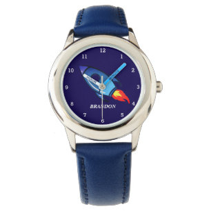 Kids Boys Rocket Space Blue Astronaut Name Watch