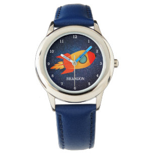 Kids Boys Rocket Space Blue Astronaut Name Watch