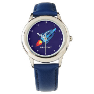 Kids Boys Rocket Space Blue Astronaut Name Watch