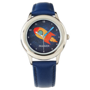 Kids Boys Rocket Space Blue Astronaut Name Watch