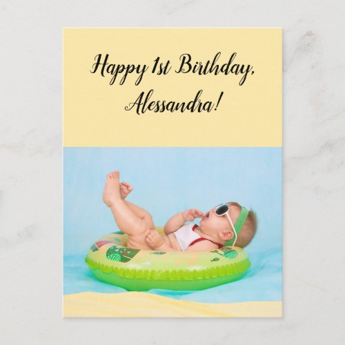 Kids Bright First Birthday Custom Photo  Card