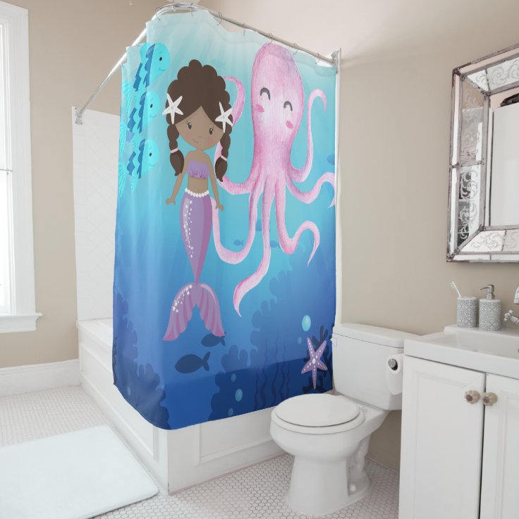 Kids Brown Mermaid Under The Sea Shower Curtain Zazzle
