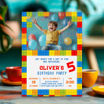 Kids Building Block Birthday Invitation<br><div class="desc">Ignite the fun with this Kids Building Block Birthday Invitation! Showcasing a vibrant block border,  cheerful balloons,  and a delighted child jumping with joy,  this design is ideal for a creative and adventurous party. Perfect for a block-building themed celebration,  it’s fully customizable to make your special day unforgettable!</div>