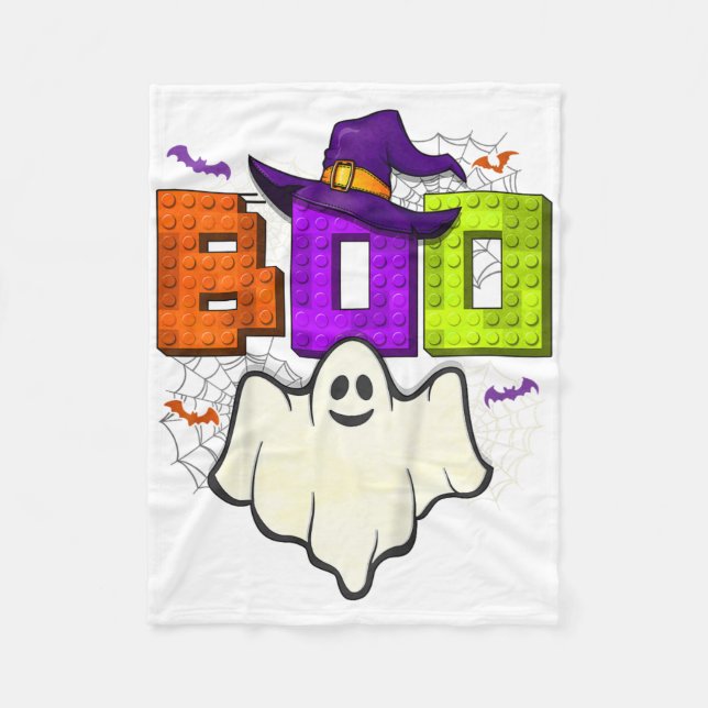 Kids Building Bricks Boo Halloween Ghost Witch Gro Fleece Blanket (Front)