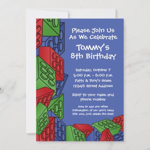 Pattern - Kids Building Blocks Birthday Party Announcements
