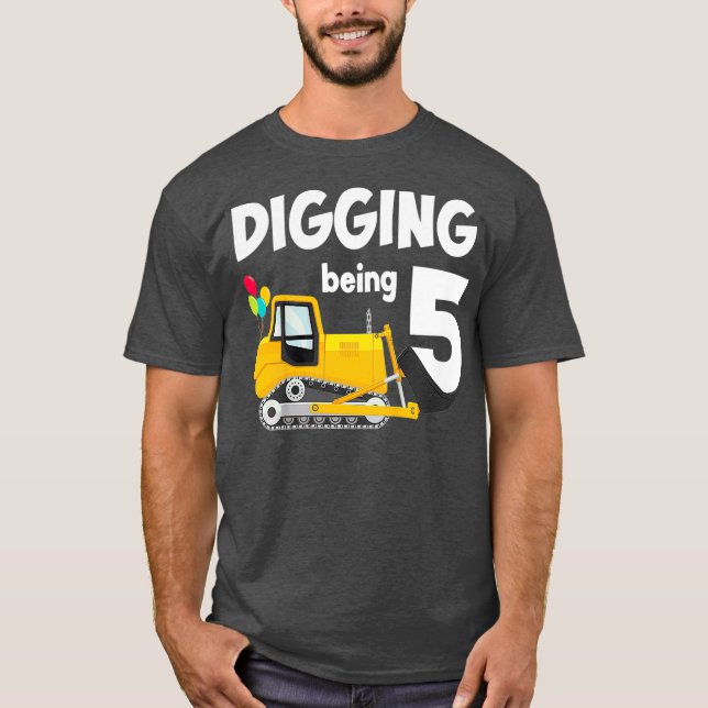 Kids Bulldozer 5th Birthday Construction Party T-Shirt (Front)