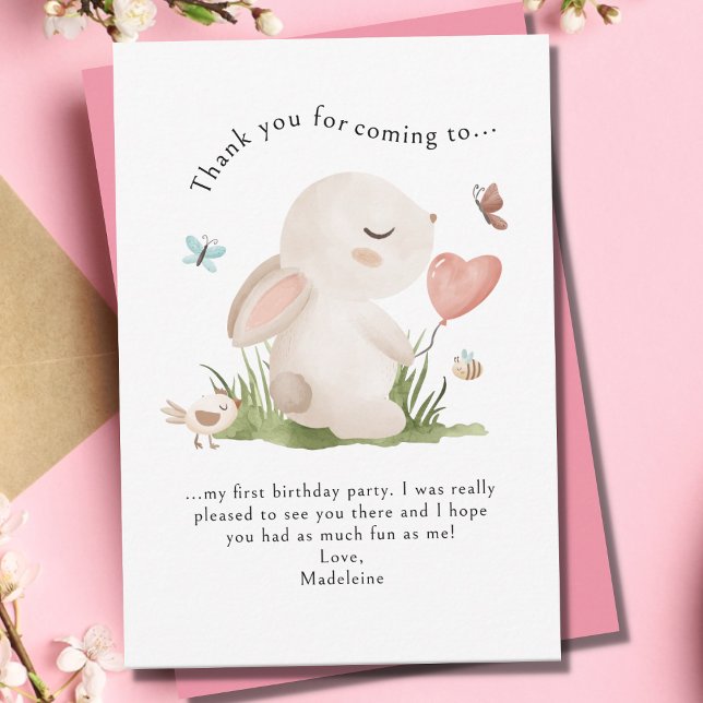 Kid's Bunny Rabbit Birthday Thank You Card (Creator Uploaded)