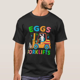 Kids Bunny Riding Forklifts Funny Happy Easter Day T-Shirt
