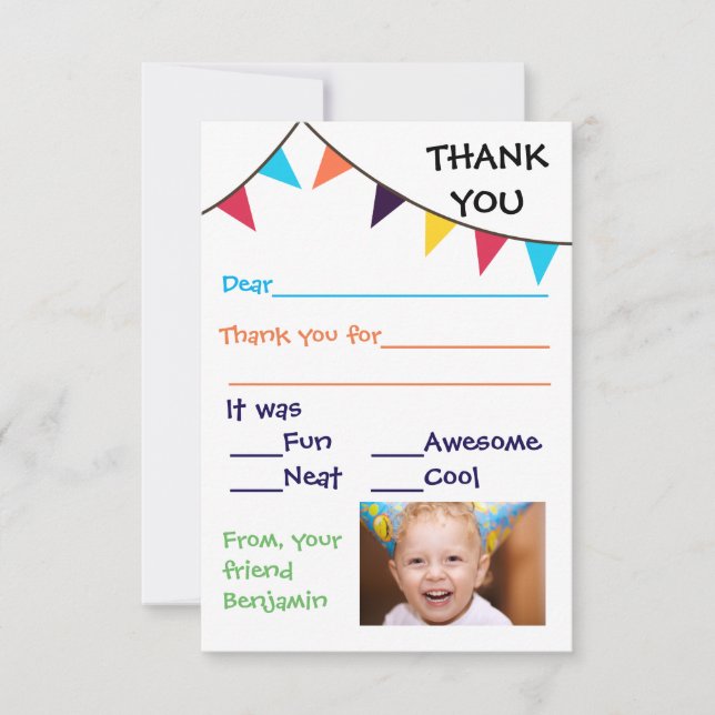 Kid's Bunting Custom - 3x5 Thank You Cards (Front)