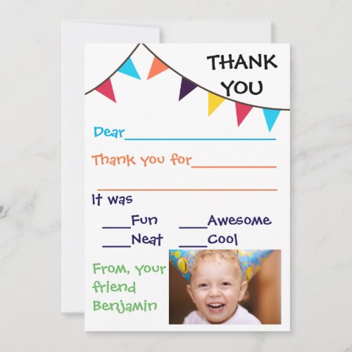 Kids Bunting Custom Thank You Cards