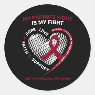 Kids Burgundy Blood Cancer Papaw Multiple Myeloma Classic Round Sticker