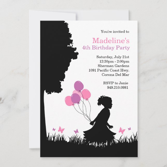 Kids Butterfly Birthday Party Invitation (Front)