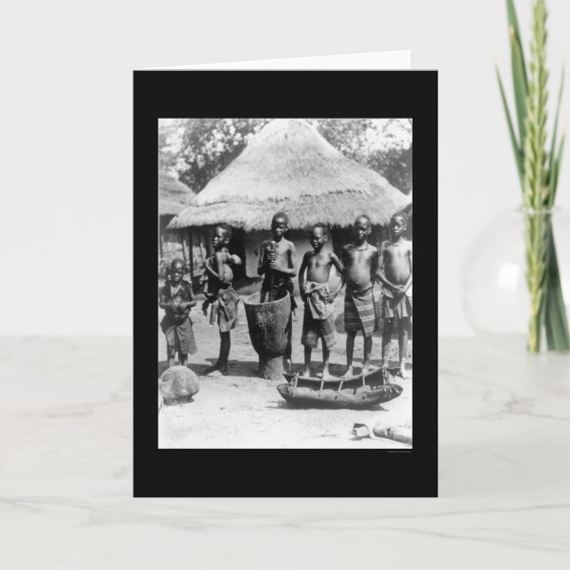 Kids By a Thatched Roof House in East Africa 1903 Card (Front)
