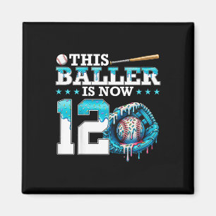 Kids Bysebyll Drip 12th Birthday Party Sport Fan B Magnet
