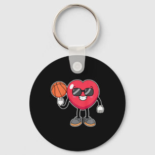 Kids Bysketbyll Player Heart Valentines Day Cute S Keychain