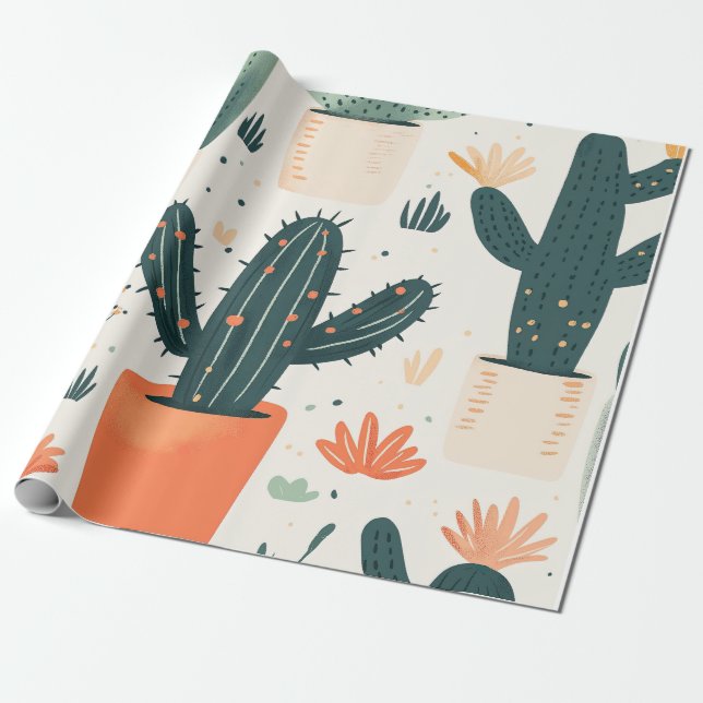 Kids Cactus Wrapping Paper (Unrolled)