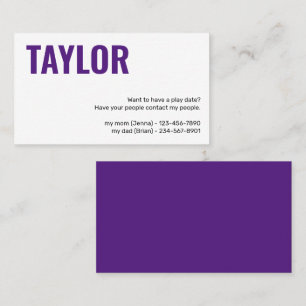 Kids Calling Card Play Date Playdates Girl or Boy