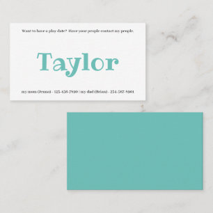 Kids Calling Card Play Date Playdates Girl or Boy
