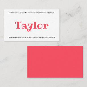 Kids Calling Card Play Date Playdates Girl or Boy