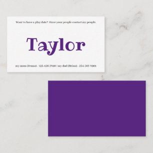 Kids Calling Card Play Date Playdates Girl or Boy