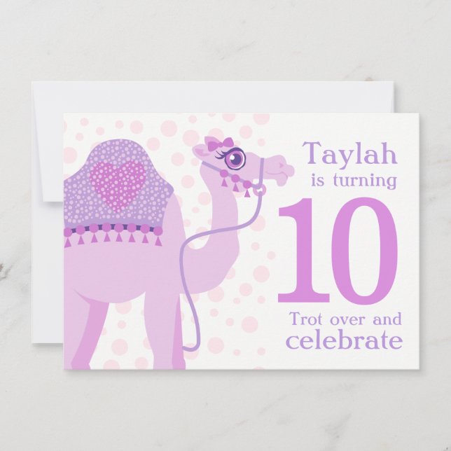 Kids camel riding 10th birthday birthday invite (Front)