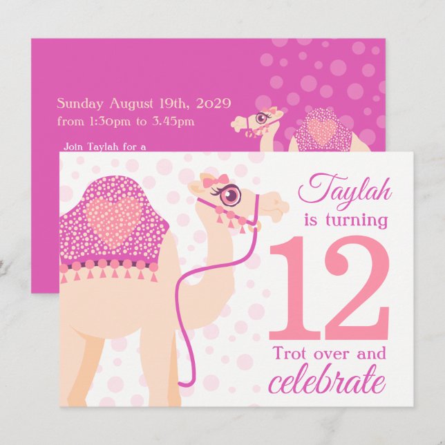 Kids camel riding 12th birthday birthday invite (Front/Back)