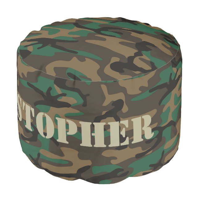 Kids Camouflage Personalized Boys Camo Pattern Pouf (Angled Front)