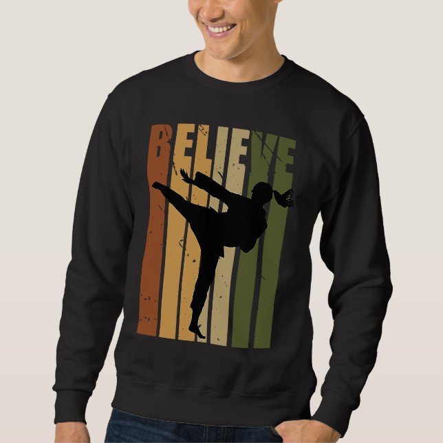 Kids Camouflage Retro Karate Motivating Believe Pr Sweatshirt (Front)