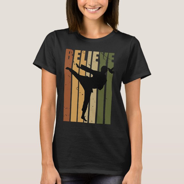 Kids Camouflage Retro Karate Motivating Believe Pr T-Shirt (Front)