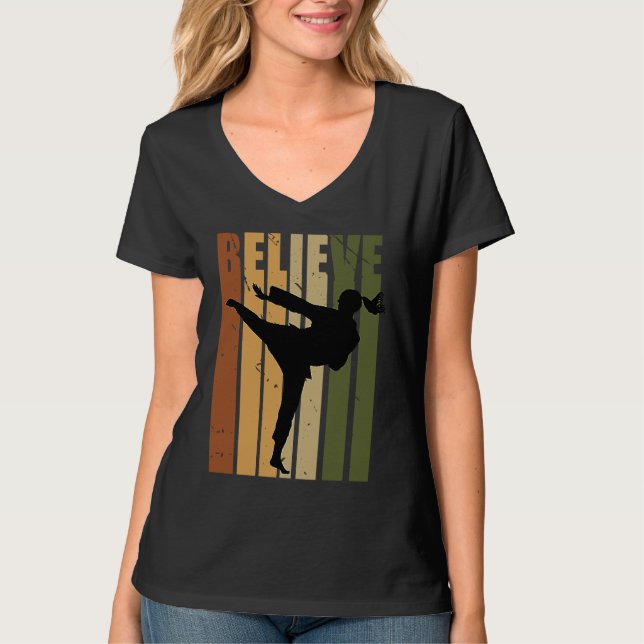 Kids Camouflage Retro Karate Motivating Believe Pr T-Shirt (Front)
