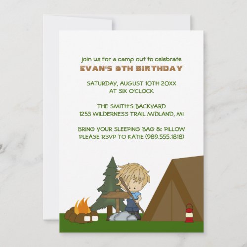 Kids Camp Out Birthday Party Invitations