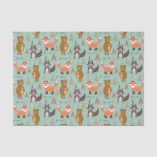 Kids Camping Outside Raccoon Fox Brown Bear Tissue Paper