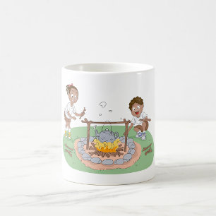 Kids Camping Trip Boy and Girl at Campfire Coffee Mug