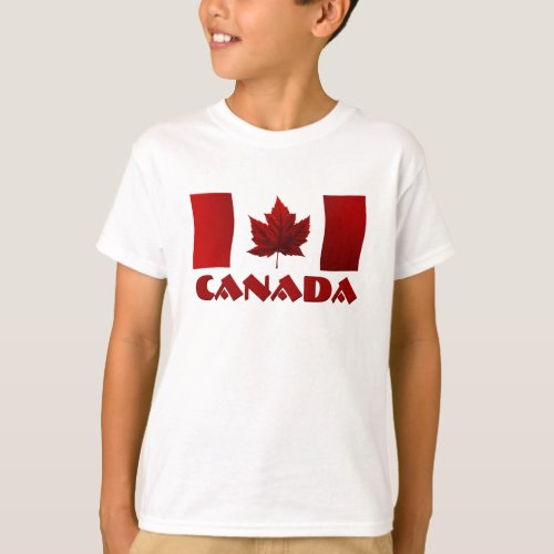 Kids Canada Flag Ringer Maple Leaf Kids T_Shirt