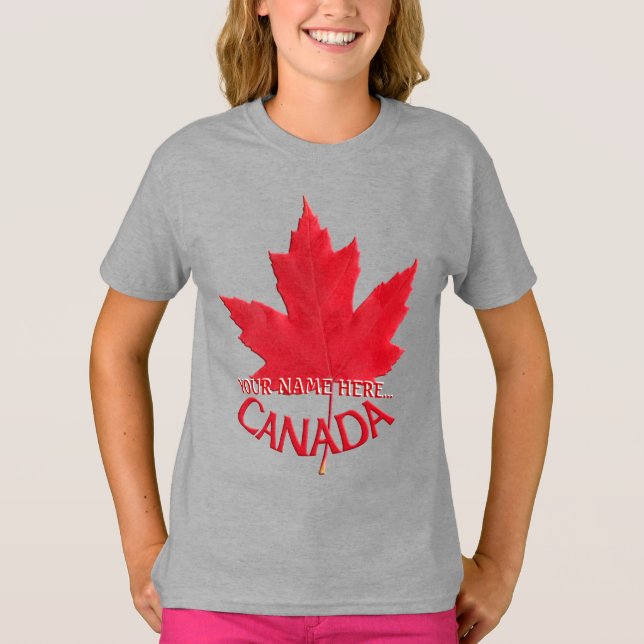 Kid's Canada T-shirt Custom Name Maple Leaf Shirt (Front)