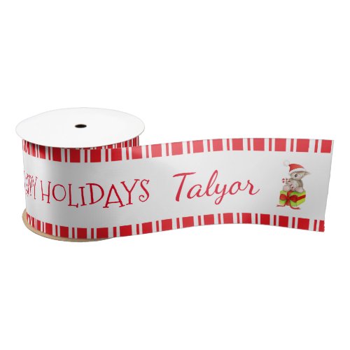 Kids candy cane stripe personalized name ribbon