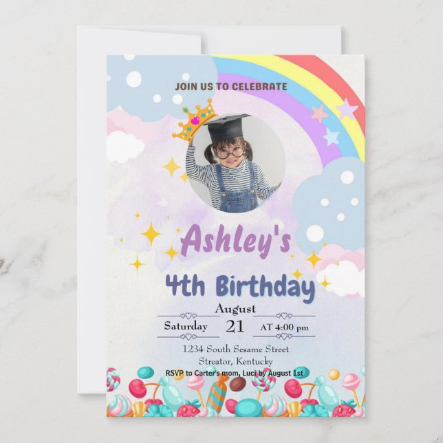 kids Candy Land Birthday Invitation  (Front)