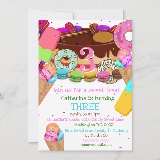 Kids candy sweet ice cream ANY AGE birthday party Invitation (Front)