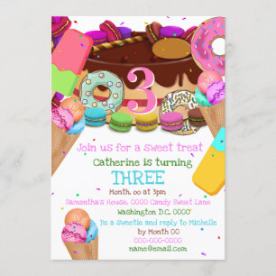 Kids candy sweet ice cream ANY AGE birthday party Invitation