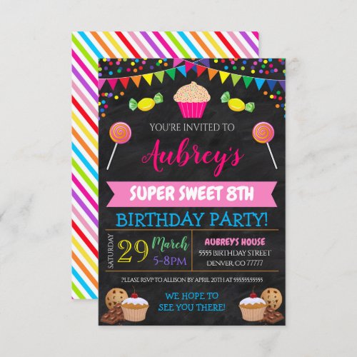 Kids Candy Themed Party Birthday Invitation